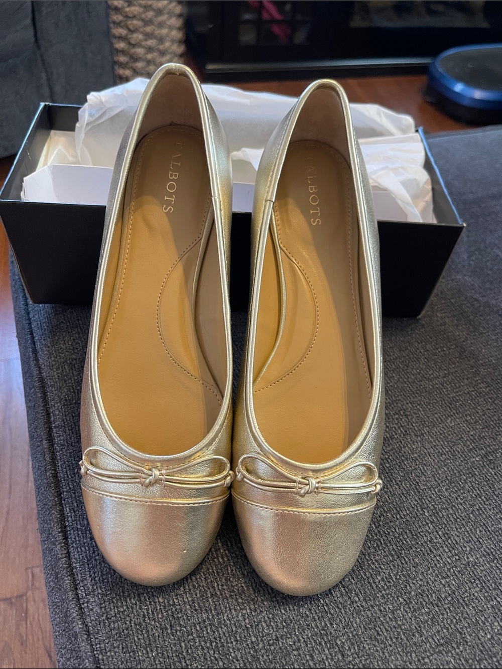 Talbots Blaire Metallic Gold Bow Ballet Flats